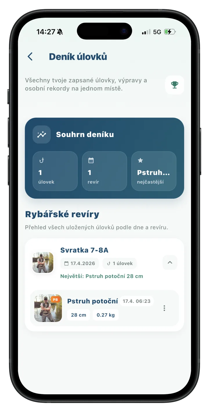 Deník úlovků v aplikaci Revírník